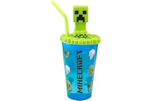 PAPILLON COLLECTION Minecraft 3D Creeper Heads Sipper Drinks Cup | Eco Freindly BPA-Free Plastic School Water Sipper with Removable Straw Gift for Minecraft Fan & Collector | Officially Licensed Merchandise