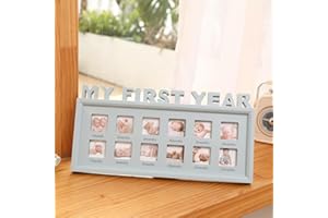 ITODA Cornice portafoto ricordo per neonati, con scritta "My First Year Moments", per ragazze e ragazzi, da 1 a 12 mesi, kit per esposizione multipla per baby shower, ricordi di compleanno, battesimo,