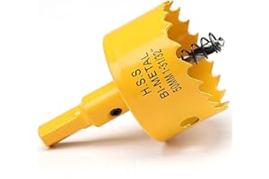 IHOMEPARK 50mm Hole Saw, HSS Bi-Metal Hole Cutter with Drill Bit for Wood, Plastic, PVC, Fiberglass and Plasterboard, Yellow