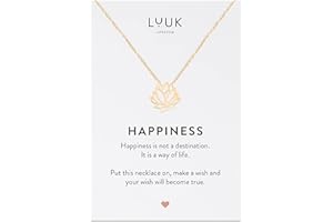 LUUK LIFESTYLE Collares de acero inoxidable con diferentes colgantes y tarjeta HAPPINESS, amuletos de la suerte, amistad, regalos, joyas de mujer, oro, plata, oro rosa