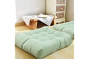 HIGOGOGO Floor Pillow, Square Meditation Pillow for Seating on Floor Solid Thick Tufted Seat Cushion Meditation Cushion for Yoga Living Room Sofa Balcony Outdoor(Grass Green,55x55cm)