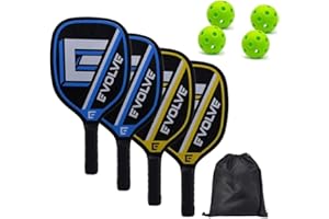 JOURNDREAM Raquette de pickleball, Pickleball Paddles Set avec 4 pagaies en bois de haute qualité, 4 pickleballs et 1 poche portable pour usage intérieur et extérieur, excellentes pagaies pour débutants