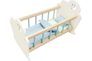 Toclsixz Cama para muñecas de 43 cm | Cuna de madera | Accesorios de cama para muñecas | Regalo para niñas de 3 años