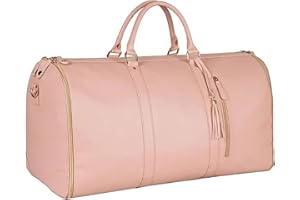 Amoyeric Große Kapazität Carry On Garment Bag PU Leder Duffle Bag für Frauen Wasserdicht Kleidersäcke für Reisen mit Schuhbeutel 2 in 1 Hängenden Faltbaren Koffer Anzug Reisetaschen (Pink)