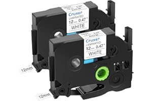 Cruxer 2 Pack Replacement for P-Touch TZe-231 TZe231 TZ231 12mm 0.47" 1/2 Black on White Laminated Label Tape Compatible for Ptouch PT-H110 P300BT H200 PT-H100 PT-D200 PT-D210 PT-D400 PT-1230PC Maker