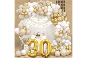 HLEIUKT 30 Geburtstag Deko, Luftballons Girlande 30. Geburtstag Männer Frauen, Geburtstagsdeko 30 mit Luftballons Beige Weiß Gold, Luftballons Geburtstag für Deko 30 Geburtstag, Happy Birthday Deko