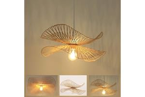 ENXING Bambou Naturel Suspension Lampe Pays Bambou Tissé Lampe Hauteur Réglable E27 Éclairage lustre Villa Chambre Salon Décoration Suspension Luminaire Bambou Restaurant café bar couloir Lampe plafond,55cm