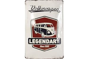 BRISA VW Collection - Plaque Rétro en Tôle Volkswagen - Idée Cadeau Décoration Vintage en Métal au Design du Bus T1 (Logo Vintage/Gris)