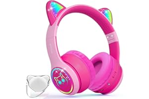I LOVE E IFECCO iFecco Cuffie Bluetooth Bambini con Microfono,Wireless con Borsa,Luci LED Cat Ear Cuffie per iPad/Tablet/Smartphone/Scuola