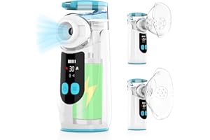 Aerosol Portatile Silenzioso con Display Digitale, NEEMOSI Ricaricabile Aerosol Ultrasuoni per Adulti e Bambini, Macchina Aerosol con 2 Maschere e Boccaglio
