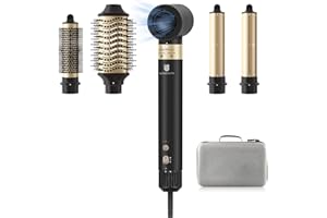 ‎WEBEAUTY webeauty 5 in 1 Haartrockner Haarstyler, 110,000U/Min, 20M/S, 200 Millionen Negative Ionen Hochgeschwindigkeit Bürstenloser Föhn mit Warmluftbürste und Air Lockenstab, Schwarz