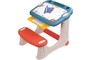 Smoby - Magic Desk - Scrivania per Bambini - Pennarello cancellabile - 3 spazi portaoggetti + cassetto Scorrevole - 12 Accessori Inclusi - dai 2 Anni - Prodotto in Francia