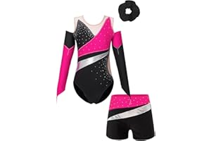 JEATHA Maillot De Danza Ballet Para Niña Disfraz Patinaje Artístico Conjunto Deportivo de 3 Piezas Maillot Brillante con Pantlones Leotardo Gimnasia Rítmica