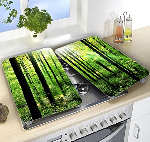 Wenko 2521469500 Herdabdeckplatte Universal Wald 2er Set für alle Herdarten, Glas, mehrfarbig - 3