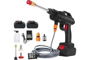 QAWNER Pistola de Agua a presión, 30Bar Limpiador presión con 2× batería de 6000mAh, Cargador y Manguera 5m, 435PSI Hidrolimpiadora Bateria para Jardín y Coche