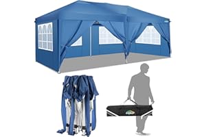 COBIZI Faltpavillon 3x6 Pavillon wasserdicht, Pop Up Zelt Pavillon 3 x 6m mit 6 Seitenteilen mit UV-Schutz, Faltbarer Pavillion Zelt 3x6 für Markt, Freien Event, Garten, Blau