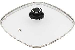 MaxxGoods Tapa de cristal de seguridad con borde de acero inoxidable y botón de tapa (28 x 28 cm de diámetro).