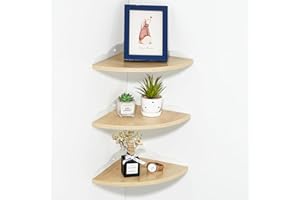 SAYAYO Estanteria Pared de 90° Juego de 3, Estante Esquinero de Madera, Radio de 27 CM Estante de Pared, Estantes Flotantes para Baño, Sala de Estar, Cocina