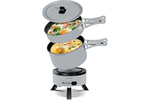 ENFRIFAM Elektrischer Hot Pot Topf, Tragbar Kochtopf Set mit töpfe und Bratpfanne mit Klappgriff für Wohnmobil, Wohnheim, Büro, Outdoor, Camping, 1,8 L Suppentopf + 0,75 L Bratpfanne