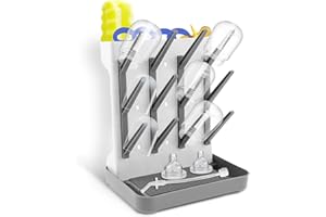 FYEME Baby Bottle Drying Rack Vertical Standing Bottle Dryer Rack Holder with Bottom Drip Tray Standing Dring Rack for Baby Bottles Bottle Dryer Stand Baby Bottle Storage Organizer for Countertop (grey)