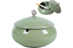 BOOAEE Cendrier en Céramique avec Couvercle, Cendrier Extérieur pour Patio avec Couvercle, Cendriers Coupe-vent pour Cigarettes pour Usage Extérieur Intérieur pour Balcon Restaurant Bar Maison Bureau (B)