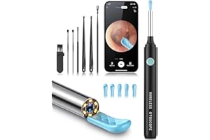 Ear Wax Removal Kit - Ear Cleaner with Camera, Camera with 6 Silicon Ear Spoon with 1080P, Ear Camera with LED Light, Ear Cleaning Kit for iPhone, iPad, Android -Black