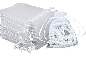 Intckwan 100 szt. białych torebek z organzy - średnie, 10 x 15 cm, idealne na ślub, festiwal, imprezę, Boże Narodzenie, urodziny, rocznicę