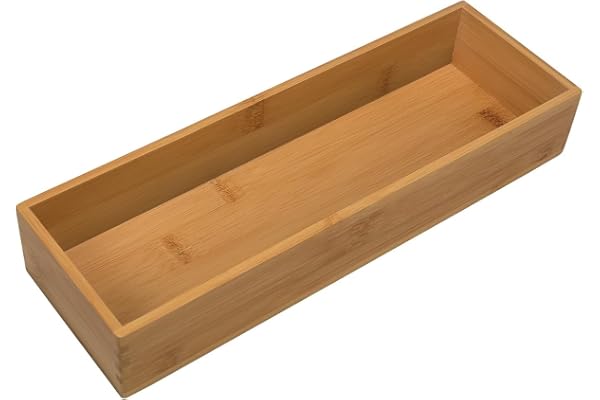KOOJOYCC Lådor organisatör av bambu 30 x 10 x 5 cm, bambuförvaringslåda, besticklåda, organisatör, sminkbord, arrangör för kö