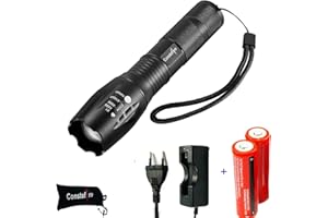 Constefire LED Linterna Recargable LED Linternas Alta Potencia, (1200 lm,5 Modos,Zoom, resistente al Agua), LED Linternas Camping,LED Linterna Recargable Linterna, Con 2PCS 3000mAh 3.7V 18650 Batería
