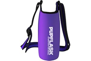 Tuff Pupper PupFlask Insulated Neoprene Dog Water Bottle Holder Sling with Wide Adjustable Shoulder Strap, Great for Travel, Walking, Hiking, Portable Pet Water Bottle Holder (40 OZ, Ultra Violet)