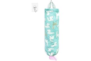 HIZH Plastic Bag Holder,Grocery Bag Dispenser Wall Mount Plastic Bag Organizer,Washable Large Grocery Bag Storage Dispenser ​for Home Kitchen, Free Adjustment with Drawstring,22x9",Alpaca 01