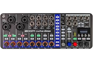 ZOOM LiveTrak L-6max przenośny 12-ścieżkowy mikser cyfrowy, rejestrator wielościeżkowy i interfejs audio dla Zespoły muzyczne, transmisji na żywo i studia, 32-bit, XLR-TRS, redukcja szumów AI, efekty