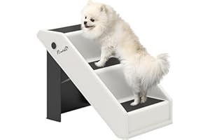 PawHut Escalier pour Chien Pliant à 3 marches antidérapantes, escalier pour Animaux Portable en Plastique Charge 10 kg, pour Chiots, Chats et Animaux âgés, 53 x 30,5 x 36,5 cm crème
