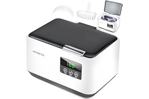 Hogance Pulitore ad Ultrasuoni 600ML, 50W Dispositivo di Pulizia a Ultrasuoni per Gioielli, Occhiali, Orologi, Paradenti, Pennelli per il Trucco, con 4 Timer Digitale, Bianco+Grigio Profondo