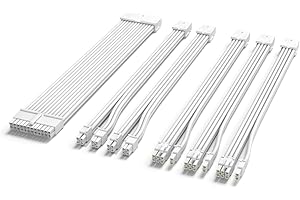 Sirlyr Kit de cable de extensión de fuente de alimentación blanco perla, cable de fuente de alimentación con funda personalizada para PC Build 16AWG 24Pin ATX/8 (4+4) pines EPS CPU/8 (6+2) pines PCI-E