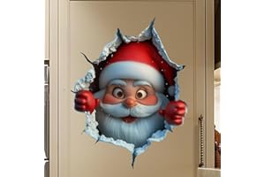 GENERIC Christmas Creative Wall Sticker, Santa Claus Breaking Through Wall Design, 3D Visual Effect Santa Claus Wall Decals, Removable Winter Holiday Xmas Break Through Walls Decor, Window Refrigerator Decor
