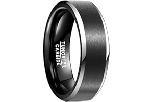 VAKKI 8mm Black Matte Finished Center Tungsten Rings with Polished Silver Beveled Edges Unisex Wedding Bands Comfort Fit Size L 1/2 to Z+3