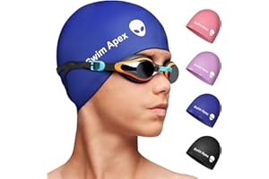 SWIM APEX Silicone Swim Cap 2 Pack for Long Hair Women Waterproof Bathing Pool Swimming Cap Cover Ears to Keep Your Hair Dry,3D Soft Stretchable Durable and Anti-Slip,Spacious, Easy to Put On and Off