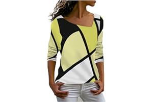GENERIC Langarmshirt Damen Sommer Gestreiftes Drucken Unregelmäßiger V-Ausschnitt Lange Ärmel Schlupfhemd T-Shirt Elegant Tunika Longshirt Oberteile Basic Baumwolle Tees Shirt Hemdbluse Hemd Tops
