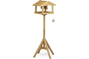 Relaxdays Vogelhaus mit Ständer, Aus Holz, Unbehandelt, Stehend, Vogelfutterhaus Bausatz, HBT: 117 x 50 x 50 cm, braun, Natur