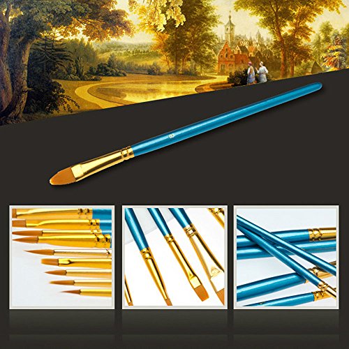 Feelily 10 Assorted Wasserfarben Wasserpinsel Aquarellfarben Pinsel Set Haarbürsten Art Nylon Künstler Malerei Pinsel Set, Blauer Griff - 4