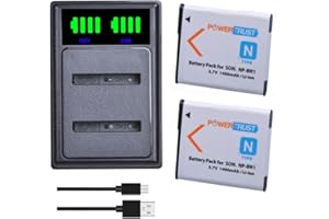 PowerTrust 2-Pack NP-BN1 NP-BN Battery and LED Dual Charger for Sony Cyber-shot DSC-W800 DSC-W530 DSC-WX220 DSC-W830 DSC-W810 DSC-W310 DSC-W320 DSC-WX60 DSC-WX100