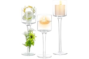 Nuptio 1 Juego Candelabros Vidrio para Velas Pilar y Velas Flotantes, Candelabro Candelita Vidrio, Candelabros Mesa Transparente para Centro Mesa Banquete Boda Navidad Halloween Decoración Hogar