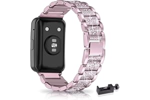 SABSEN Metall Armband für Huawei Watch Fit/Elegant/New Armband, Frauen Strass Glitzer Verstellbare Edelstahl Ersatzbänder Armband Kompatibel mit Huawei Watch Fit (B)