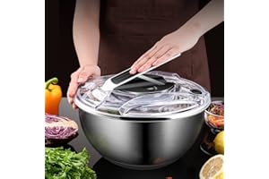 Zhongren Salatschleuder aus Edelstahl mit Siebkorb, Griff und Smart Lock Deckel, schnell trocknendes Design, rutschfester Boden, 3,5 l Salatschleuder, Obst- und Gemüsewaschmaschinentrockner