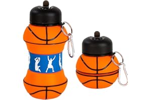 O-KINEE Borraccia Silicone Pieghevole, Borraccia Basket Bambino, Bottiglia Silicone d'Acqua Portatile per Bambini Ragazzi di Sport Borraccia Sportiva, Accessori Basket Idea Regalo, Senza BPA, 550 ml (Basket)