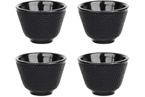 AMATHINGS Tazas de té tradicionales asiáticas (4 unidades) – Juego de té chino de hierro fundido en negro noble – Tazas de té ideales para los amantes del té