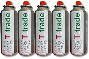 T-TRADE Confezione da 5 bombole di gas butano da 250 g per stufe, campeggio e casa