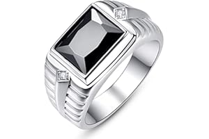 BONLAVIE Herren Ringe 925 Sterling Silberringe Mit Stein Quadrat Schwarz Onyx Zirkon Verlobungsring Größe 6-14