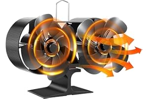 PYBBO 8-Blade Dual Motor Dual Heating Power Fireplace Fan - Efficient Heat Distribution - Eco-Friendly Circulation - Silent Operation - Ideal for Wood, Log Burners, Fireplaces, Black